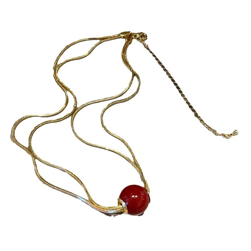 Красные серьги из жемчака, ожерелье, цепочка, набор, стильный универсальный аксессуар, 18 карат