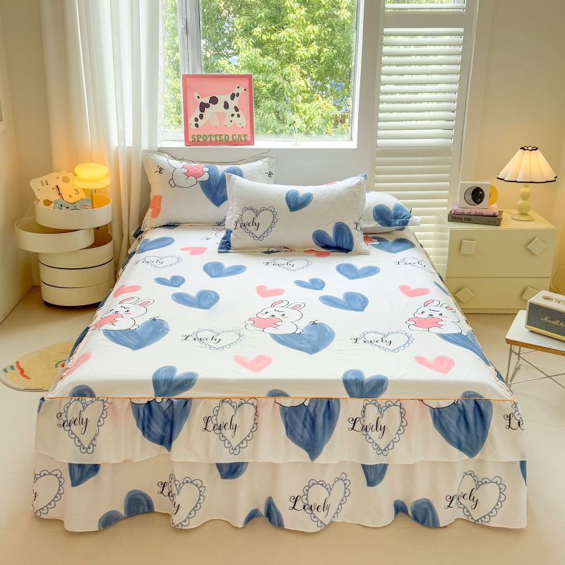 Máscara de cama Simmons transfronteriza, algodón de aloe vera, falda de cama de encaje bilateral de una sola pieza, cubierta de cama de princesa coreana, fábrica al por mayor