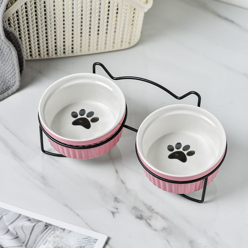 Cerámica doble cuenco cuello para perro y gato cuenco para mascotas cuenco para perros cuenco para perros cuenco para gatos cuenco alimentador para mascotas