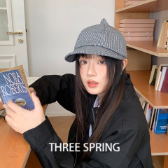批发韩国2025年秋冬新款简约条纹云朵帽女软顶日系显脸小画家帽子