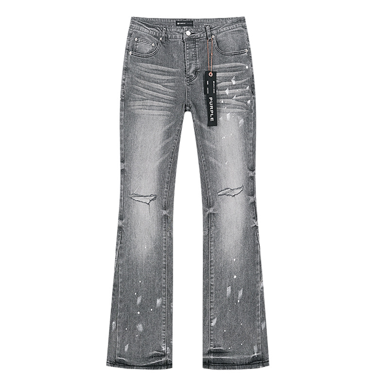 Comercio exterior transfronterizo mayorista purp1e estilo americano marca de alta calle agujero parche de tinta retrógrada lavado jeans pantalones cortos