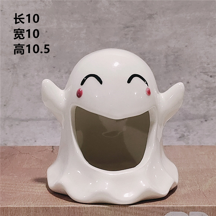 Transfronterizo Halloween cerámica fantasma candelabro utensilios de escritorio casero recipiente de panela de bananas fantasma cenicero al por mayor