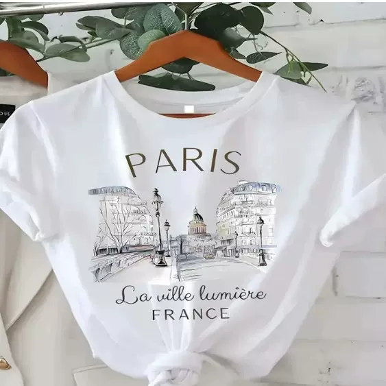 跨境现货短袖T恤女上衣欧美新款趣味印花时尚休闲大码圆领短袖T恤