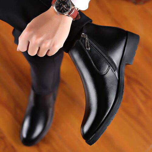 [Genuine leather wool] Winter new cotton shoes for men with velvet thick warm high-top shoes for women with leather shoes for women.