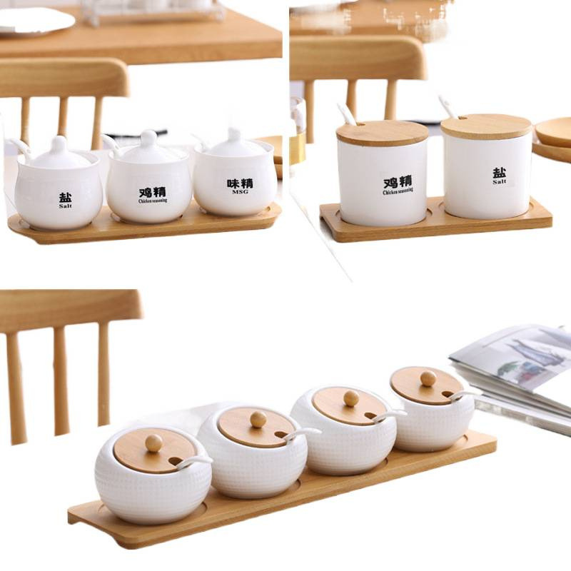 caja de condimento de cerámica doméstica, conjunto combinado de utensilios de cocina, tanque de condimento de sal salina
