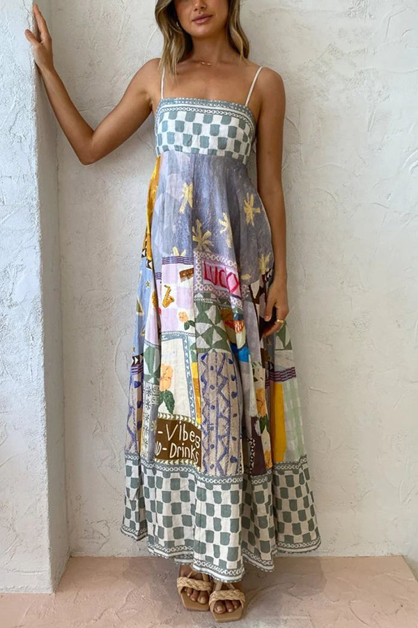 Midi Dress Dress Length Type Wholesale Women's Streetwear Printing Geometric Letter Plaid Holiday Beach Strap Sleeveless Strap Dress