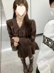 辣妹美拉德穿搭复古长袖牛仔连衣裙女秋季收腰显瘦百褶裙字短裙