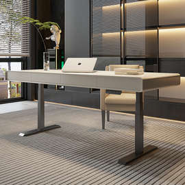 意式轻奢实木智能电动可升降书桌客厅家用大长桌子双人办公电脑桌