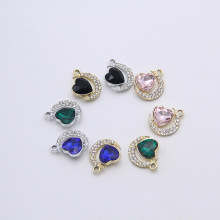 圆形白K金色镶锆石月亮蝴蝶爱心吊坠DIY手工锁骨链项链项坠吊饰品