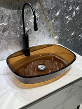 网红钢化玻璃台上盆单盆简约洗手盆家用灰色艺术盆民宿咖啡色卫浴