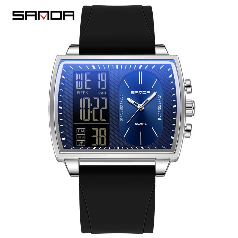 SANDA SANDA 6163 nuevo reloj electrónico de moda doble pantalla multifuncional reloj de hombre impermeable calendario de luz nocturna reloj de hombre