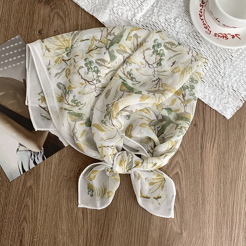 Bufanda de seda Georgette Bufanda cuadrada pequeña con cuello Nueva bufanda pequeña con estampado de anacardo de moda Bufanda de sentido avanzado Bufanda de chal