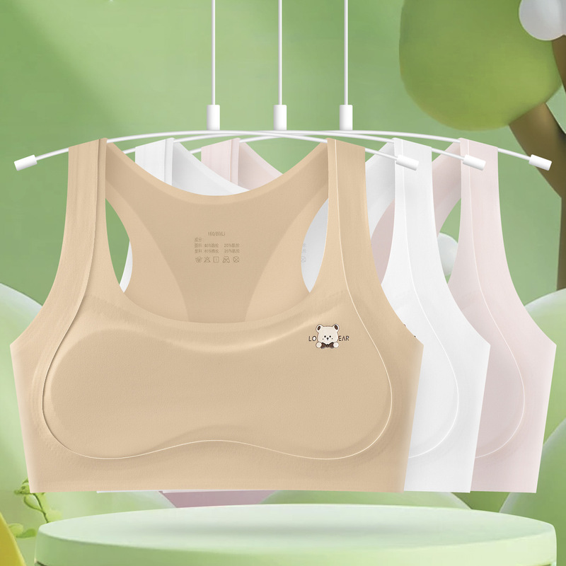 Adolescent Girls' Underwear with Anti-Bump Cotton Padding, Thin Pads, Sports Shockproof, Lift-Up Correction Student Bra