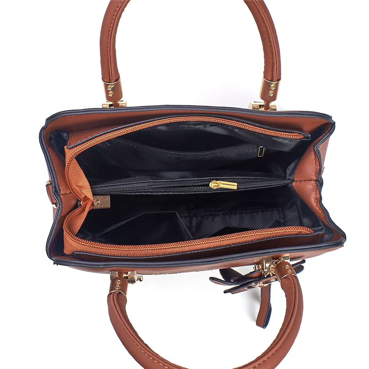 Medium Size Women's Medium Pu Leather Flower Elegant Sewing Thread Square Zipper Bag Sets