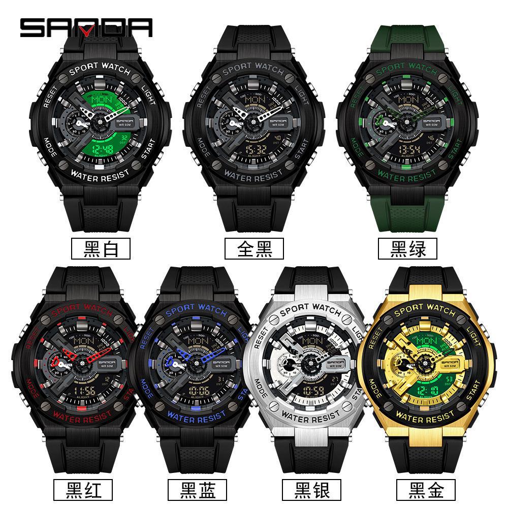SANDA nueva lámpara de elevación de la mano reloj electrónico multifunción Deportes impermeable reloj de alarma reloj de los hombres 3170