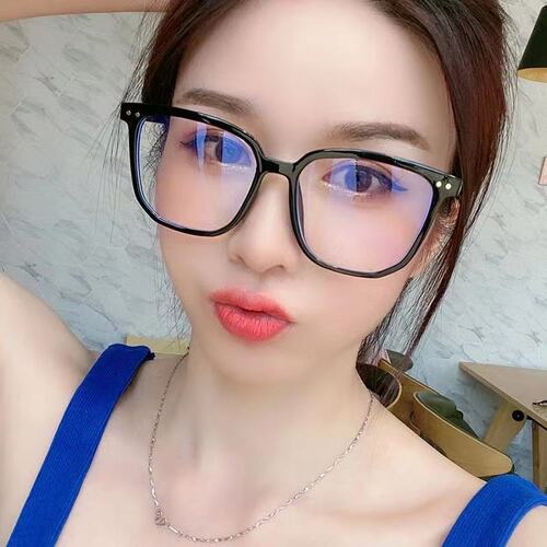 Internet celebrity anti-blue light trendy glasses for women Korean style oval natural big frame slimming frame glasses for men cross-border plain glasses 