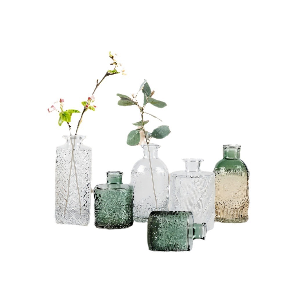 Amazon conjunto de vasijas de vidrio floral de alto nivel sentido retro mini vasijas en el viento de alta belleza adornos