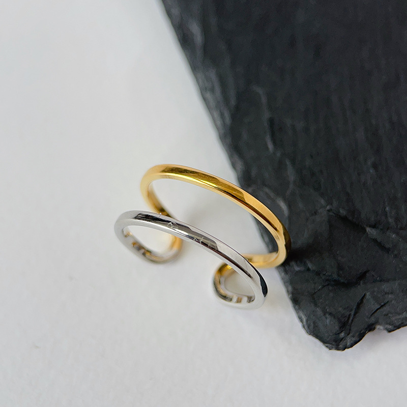 9g Weight Gold Plated Plating Material Open Ring Classification 1 Piece Quantity Daily Occasion Simple Style Commute Color Block Titanium Steel Gold Plated Open Ring In Bulk