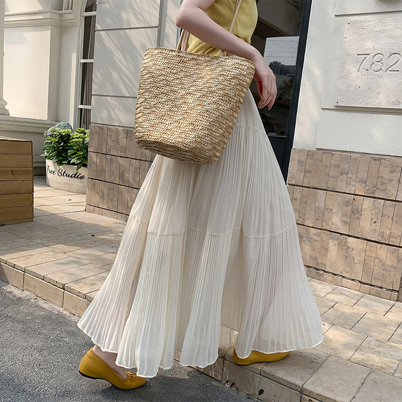 Chiffon Mesh Pleated Skirt for Women, Summer 2026 New Style, High-Waisted, Slimming, Drapey A-Line Flared Long Skirt Chiffon Mesh Pleated Skirt for Women, Summer 2026 New Style, High-Waisted, Slimming, Drapey A-Line Flared Long Skirt