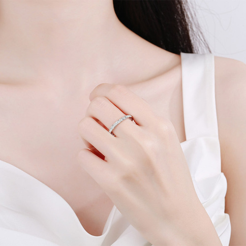 S925 silver ring women's half circle moissanite tail ring plated pt950 platinum small ice cube meson manufacturer wholesale