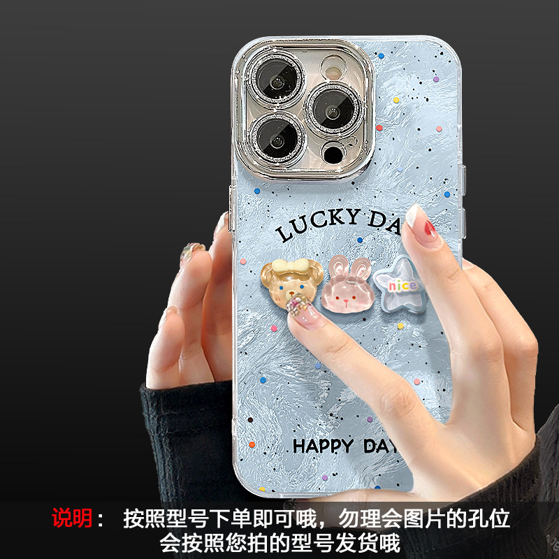 水玉クマウサギ人形 Apple 16 携帯電話ケース 13promax レザーストラップ 15 かわいい落下防止 14|undefined