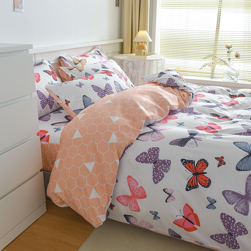 跨境家纺亚马逊速卖通ebay蝴蝶印花被套枕套三件套一件代发