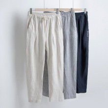 亚麻中国风刺绣长裤漫步青云休闲宽松男裤薄款男工厂一件代发615