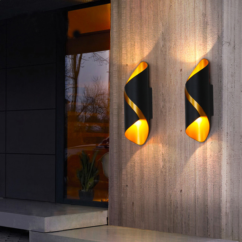 lámpara de pared led lujoso oro negro pared exterior luz de reflector exterior impermeable jardín exterior lámpara de pared lavado lámpara de pared decoración de balcón lámpara de pared