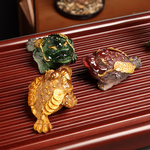 Color-changing tea pet small decorative piece gold toad toad ox can be placed on tea table tea tray tea set accessory exquisite tea ceremony accessories fortune-bringing