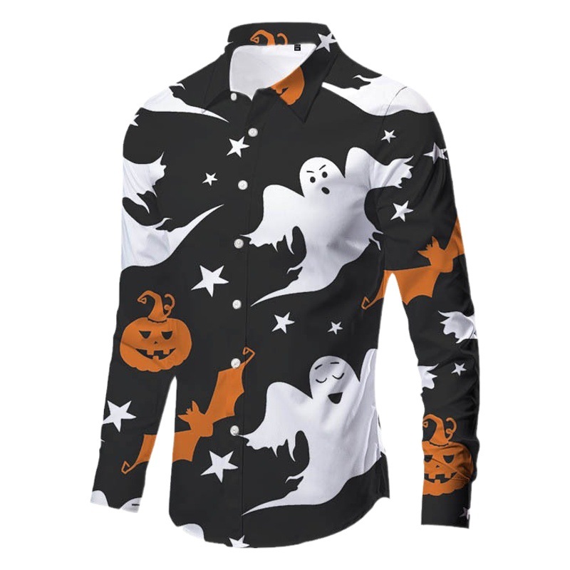Europa y América nueva transfronteriza más TAMAÑO DE Halloween impreso de horror de los hombres delgados de moda impreso camisa de manga larga top