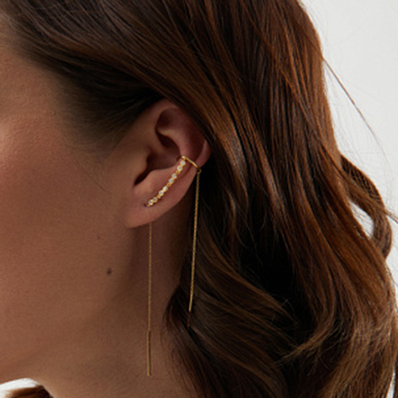 Fashion Geometric Sterling Silver Drop Earrings Tassel Plating Zircon 925 Silver Earrings