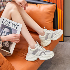 透氣鏤空運動老爹鞋女夏新款2023內增高厚底高跟網面休閒小白鞋潮