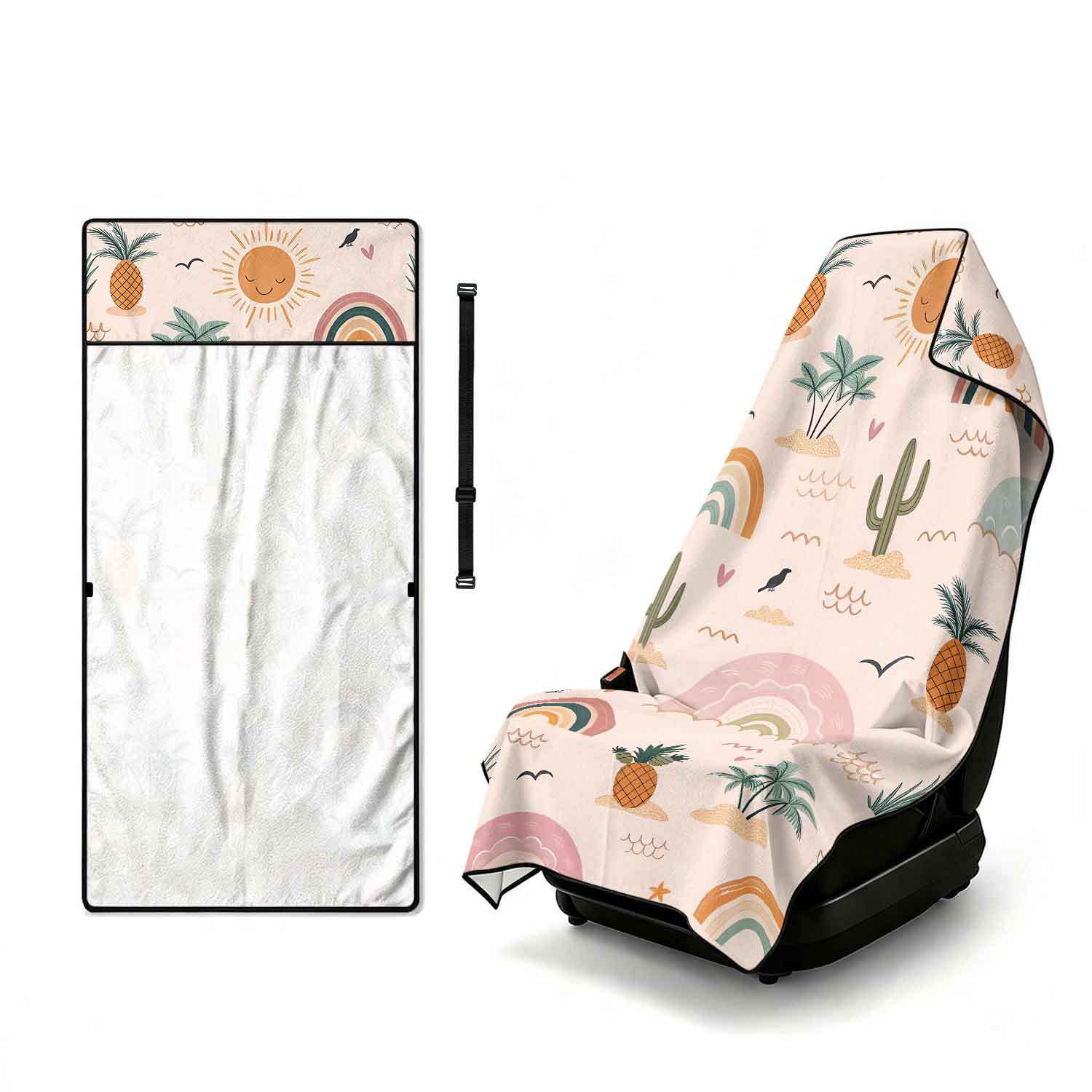 Printed bath towel and car seat cover 2-in-1, ultra-fine fiber outdoor beach and car dual-use universal seat cushion