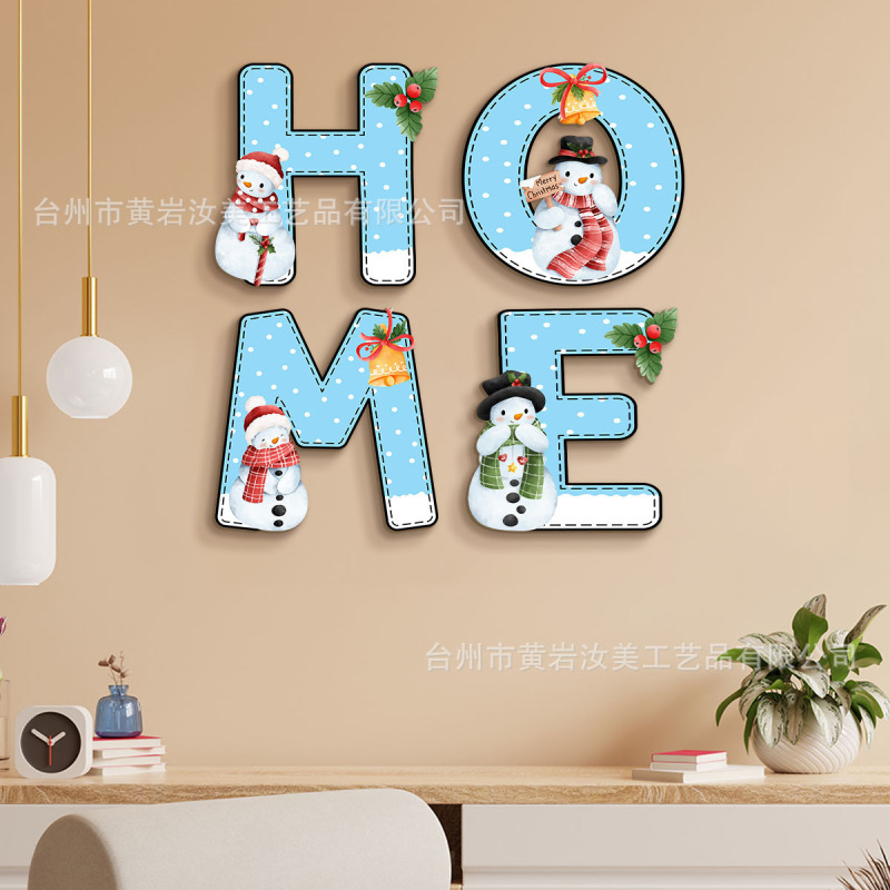 跨境圣诞节木质挂件围巾雪人home字母客厅卧室门墙壁艺术装饰挂件|undefined
