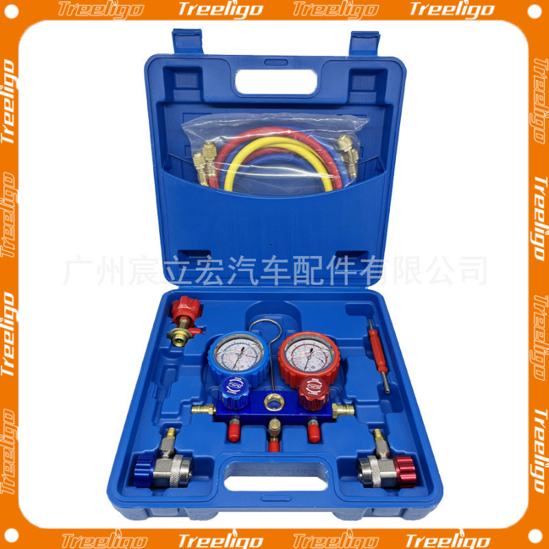 Juego de manómetro de refrigeración de aire acondicionado para automóvil con válvula de doble medidor de refrigerante anticolisión a prueba de explosiones/aceite