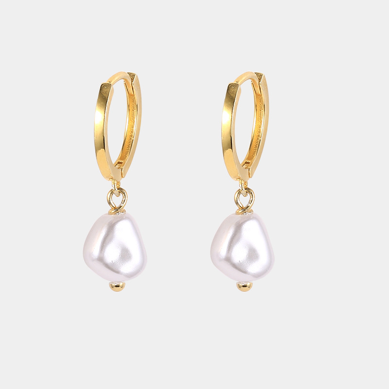 1 Pair IG Style Simple Style Irregular Pearl Sterling Silver 18K Gold Plated Drop Earrings display picture 4