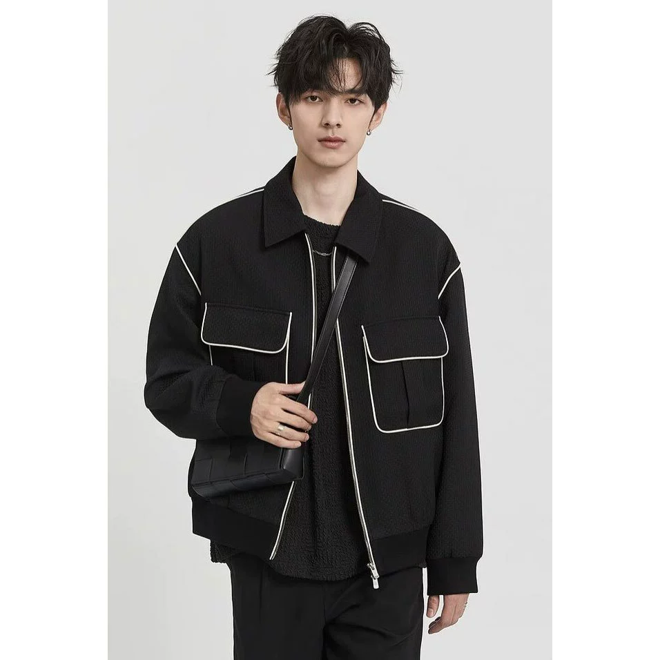 Конкурентоспособный стиль Черно-белый конверт Топ-лайн Высокий дизайн Лацкан Куртка Мужская весна-осень 2023 Свободная универсальная куртка