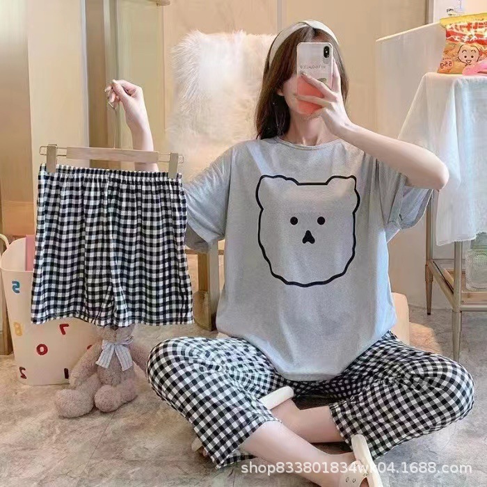 Pijamas transfronterizos de leche de verano pantalones de manga corta tres piezas de dibujos animados lindos ropa de hogar de comercio exterior de labu