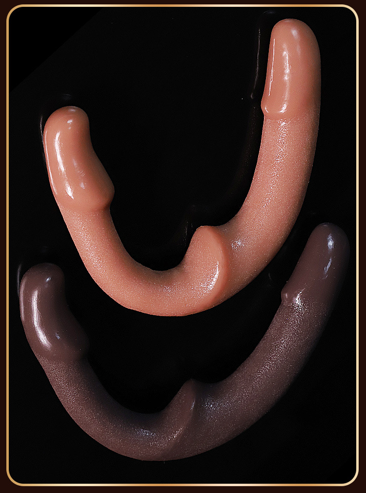 Jiuai Silicone Double-Headed Dildo for Adults, Flexible Brown or Black-Purple — detail image 24