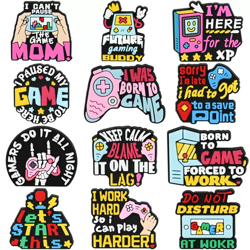 跨境新款游戏短语鞋花鞋扣pvc软胶diy洞洞鞋配饰高级感鞋面装饰扣