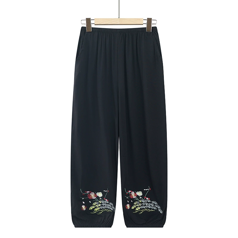 Маленькие хлопчатобумажные укороченные брюки Harlen женские летние новые свободные тонкие летние тонкие мамы вышитые шаровары
