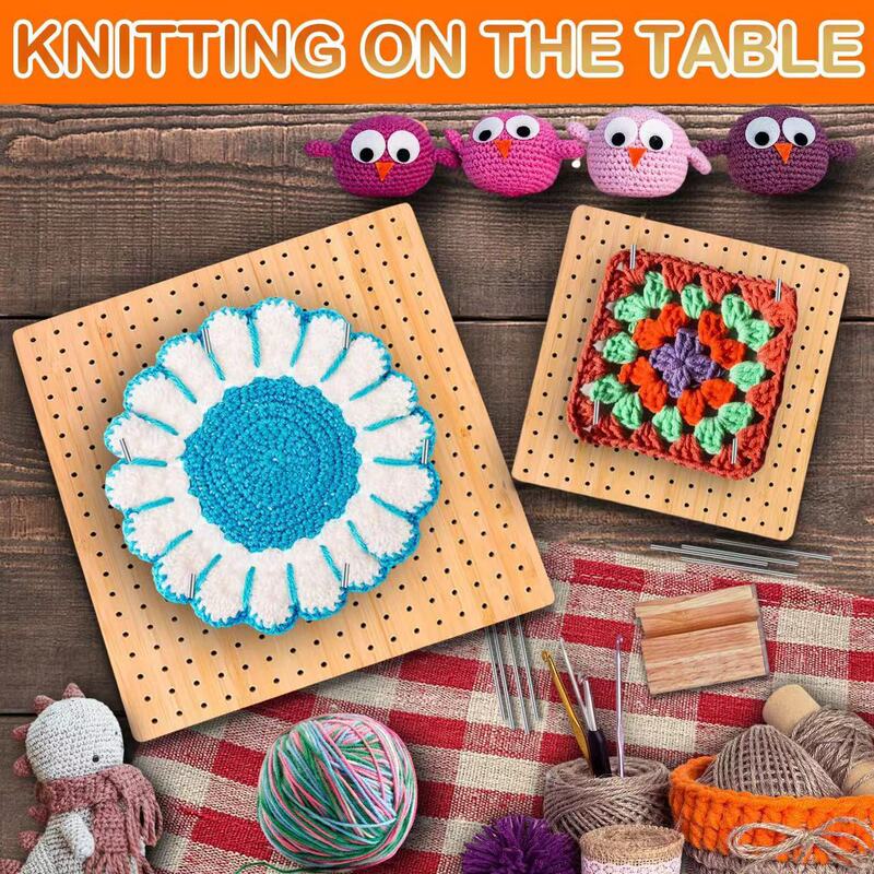 Woven crochet project board hand-woven bamboo frame hand-made wool grid board crochet wooden square block board