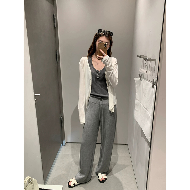 灰色运动裤女夏季高腰垂感宽松直筒显瘦阔腿裤小个子休闲春秋卫裤|undefined