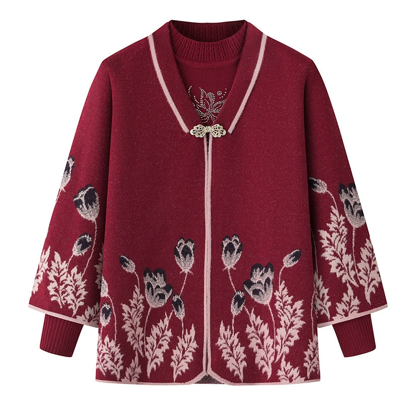 Пожилые бабуля осенний женский вязаный свитер иностранная куртка пожилая мама красный день рождения свадебный топ