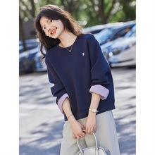 奥特莱斯品牌专柜外贸女装清仓女装时尚卫衣休闲圆领撞色百搭上衣