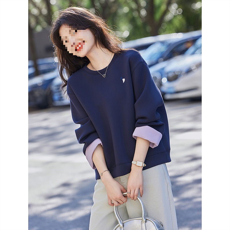 奥特莱斯品牌专柜外贸女装清仓女装时尚卫衣休闲圆领撞色百搭上衣