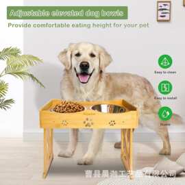 竹制宠物碗架立式可折叠宠物食盆中小型犬喂食器宠物餐桌猫碗架