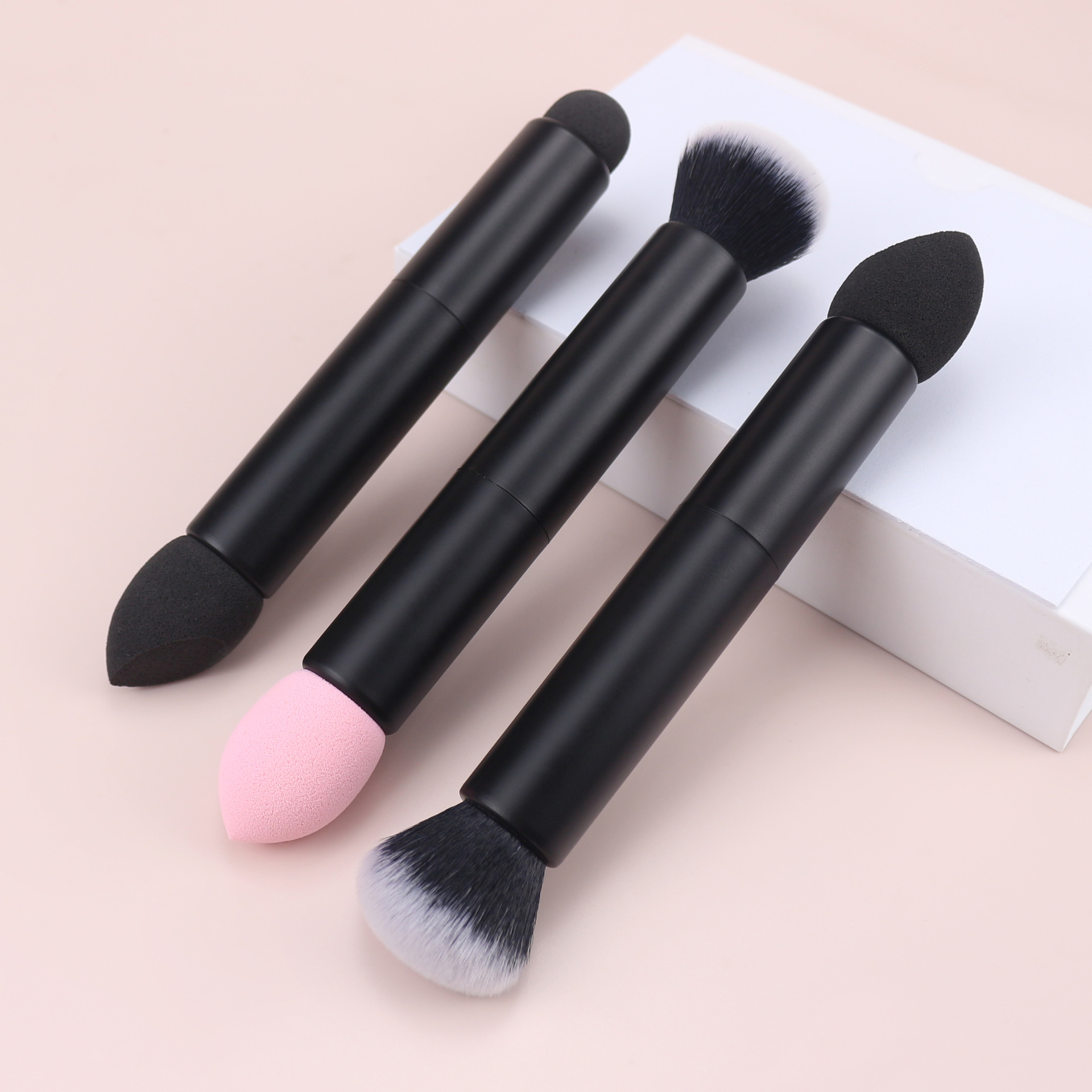 Cepillo de belleza en forma de gota de doble punta, esponja de huevo de belleza en seco y húmedo de doble uso, sombra de nariz, sombra de la línea del cabello, barra de reparación del cabello