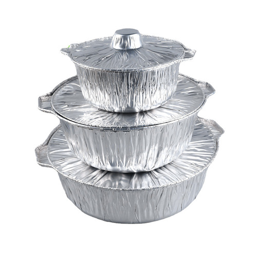 Aluminum Foil Tin Foil Pot Disposable Hot Pot Pot for Outdoor Camping Picnic BBQ Takeout Packaging Box Special Pot Round