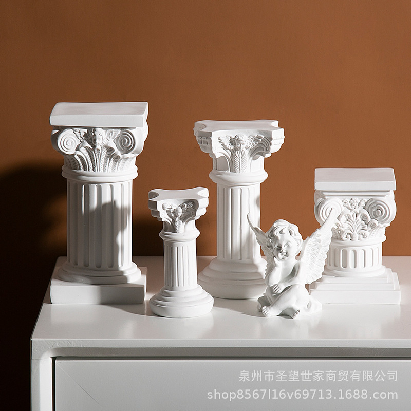 Nordic Resin Roman Column Candlestick Angel Ornaments Sculpture Window Model Room Mini Shooting Props Soft Decorations
